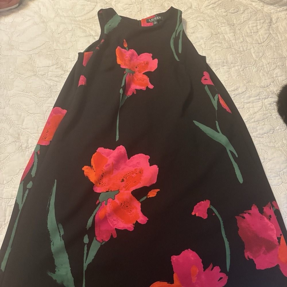 Lauren,‎ Ralph Lauren Women's Size 8 Sleeveless Dress Black With Floral Pattern